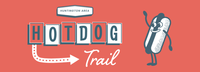 mid-century style sign for the huntington area hot dog trail